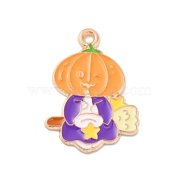 Halloween Theme Alloy Enamel Pendants, Light Gold, Pumpkin Pattern, 25x18x1mm, Hole: 1.6mm(ENAM-I053-A05)