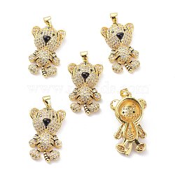 Brass Micro Pave Clear Cubic Zirconia Pendants, wiith Enamel, Long-Lasting Plated, Tiger, Real 18K Gold Plated, 29x17x8mm, Hole: 4x3.5mm(KK-D004-13G)