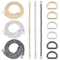 Elite 6Pcs 6 Style Aluminum Curb Chain Bag Straps, with 6Pcs 3 Colors Iron D Rings, Buckle Clasps, Purse Making Supplies, Mixed Color, Strap: 40~120cm, D Rings: 25x35x4.5mm(DIY-PH0013-21)