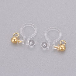 Transparent U Type Painless Prevent Allergy Resin Ear Clip, with Stainless Steel Findings, Real 18k Gold Plated, 11x10.5x3mm, Hole: 1.4mm(KY-L005-02G)