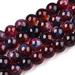 Baking Painted Glass Beads Strands, Imitation Opalite, Round, Dark Red, 6mm, Hole: 1.3~1.6mm, about 133pcs/strand, 31.4 inch(X-DGLA-Q023-6mm-DB70)
