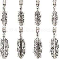 8Pcs 2 Size Alloy Cord Ends, End Caps, Feather, Antique Silver, 81mm, 65mm, Inner Diameter: 5mm, 4pcs/size(FIND-CA0003-70)