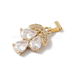 Rack Plating Brass Cubic Zirconia Pendants, Lead Free & Cadmium Free, Long-Lasting Plated, Real 18K Gold Plated, Grape Charm, Clear, 18.5x12.5x4mm, Hole: 5x3mm(KK-H434-32G)