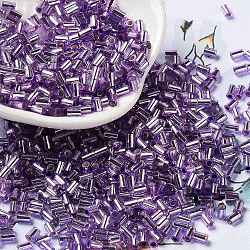 Baking Paint Glass Round Bugle Beads, Silver Lined, Tube, Medium Purple, 3.5~3.8x2~2.5mm, Hole: 1.2mm(SEED-Z002-A-E14)