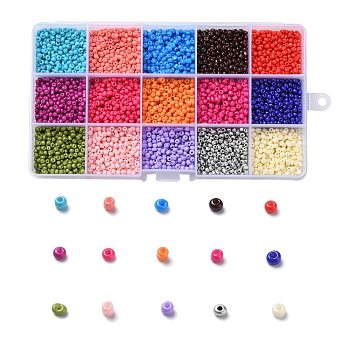 180G 15 Colors Baking Paint Glass Seed Beads, Round, Mixed Color, 8/0, 3~4x2~3mm, Hole: 0.8~1mm, 12g/color