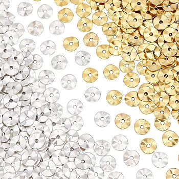 300Pcs 2 Colors Tibetan Style Alloy Wavy Spacer Beads, Flat Round, Cadmium Free & Nickel Free & Lead Free, Antique Silver & Antique Golden, 10x1mm, Hole: 2mm, 150pcs/color