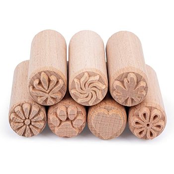 Fingerinspire DIY Scrapbook, Wooden Stamps, Column, Paw Prints & Maple Leaf & Flower & Heart Pattern, BurlyWood, 7pcs/set