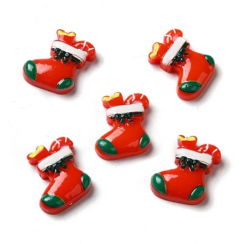 Christmas Opaque Resin Cabochons, Christmas Socking, Red, 19x18x6mm