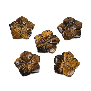 Natural Tiger Eye Carved Pendants, Flower Charms, 28.5x29.5x5mm, Hole: 1.2mm