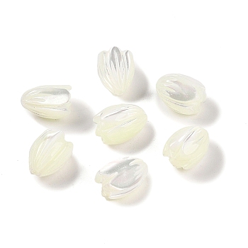 Natural Trochus Shell Flower Beads, Half Drilled, Tulip, WhiteSmoke, 10x7mm, Hole: 0.8mm