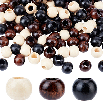 120Pcs 3 Colors Wood Beads, Large Hole Bead, Dyed, Rondelle, Mixed Color, 18.5~20x15~16mm, Hole: 9mm, 40pcs/color