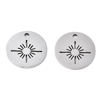 201 Stainless Steel Pendants, Laser Cut, Flat Round with Sun, Stainless Steel Color, 15.5x14.5x1mm, Hole: 1.6mm