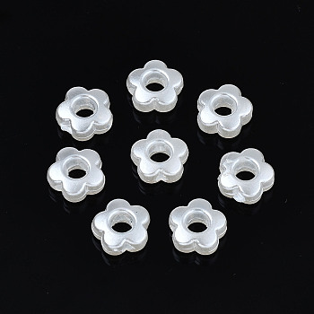 ABS Plastic Imitation Pearl Beads, Flower, Creamy White, 9x9x4mm, Hole: 1.4mm, about 153pcs/20g