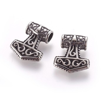 304 Stainless Steel Pendants, Thor's Hammer, Antique Silver, 20x17x6mm, Hole: 4mm