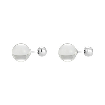 Natural Agate Round Ball Stud Earrings with Sterling Silver Pins for Women, 12mm