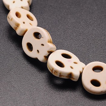 Skull Synthetic Turquoise Beads Strands, Dyed, White, 15x13x4mm, Hole: 1mm, about 27pcs/strand, 15.7 inch