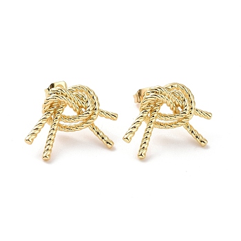 Brass Wrap Knot Stud Earrings for Women, Real 18K Gold Plated, 15x21mm, Pin: 0.7mm