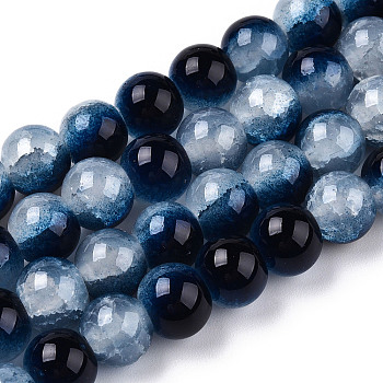Crackle Baking Painted Imitation Jade Glass Beads Strands, Two Tone, Round, Midnight Blue, 8mm, Hole: 1.5mm, about 104~108pcs/strand, 29.72 inch~30.91 inch(75.5~78.5cm)