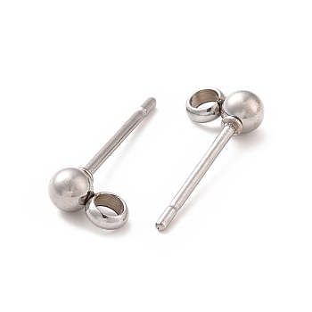 304 Stainless Steel Ear Stud Components, with Loop, Ball, Stainless Steel Color, 15x4mm, Hole: 1.5~2mm, Pin: 0.7mm