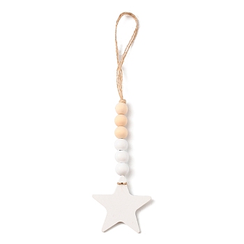 Christmas Wood Pendant Decorations, with Jute Cord, Star, 241mm