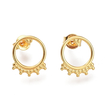 304 Stainless Steel Stud Earrings, with Ear Nuts, Ring, Golden, 12x10x0.8mm, Pin: 0.7mm