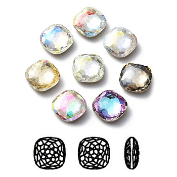 K9 Glass Rhinestone Cabochons, Flat Back & Back Plated, Faceted, Square, Mixed Color, 18x18mm