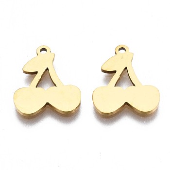 201 Stainless Steel Charms, Laser Cut Pendants, Cherry, Golden, 14.5x12x1mm, Hole: 1.2mm