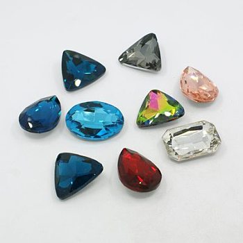 Glass Pointed Back Rhinestone, Back Plated, Pointed Back & Faceted, Mixed Style, Mixed Color, 23~29x18~24x7.5~8mm