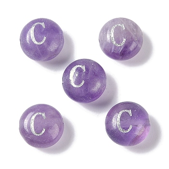 Natural Amethyst Beads, Rondelle with Letter, Letter C, 8.5~9x5~5.5mm, Hole: 1.2mm