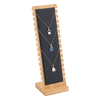 Detachable Wood Slant Back Necklace Display Stands, Pendant Necklace Holder Organizer, with Imitation Leather Soft Mat, Rectangle, Black, Finished Product: 9.4x9.95x31.5cm, 2pcs/set