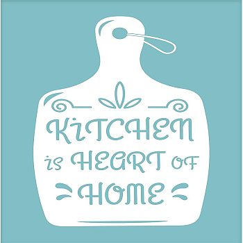 Self-Adhesive Silk Screen Printing Stencil, for Painting on Wood, DIY Decoration T-Shirt Fabric, Bottle with Word Kitchen is Heart of Home, Sky Blue, 28x22cm