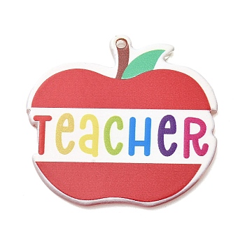 Teachers' Day Double-sided Printed Acrylic Pendants, Apple, 35x37x2mm, Hole: 1.6mm