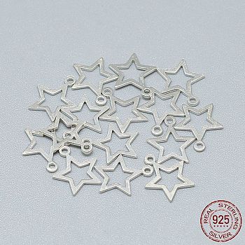 925 Sterling Silver Charms, Star, Silver, 11.5x10x0.7mm, Hole: 1mm