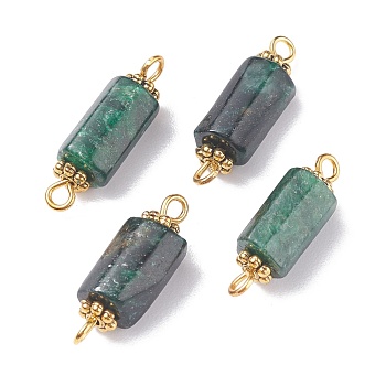 Natural Emerald Quartz Connector Charms, with Golden Tone Brass & Alloy Findings, Faceted, Column, 19~20x6~7mm, Hole: 1.6mm