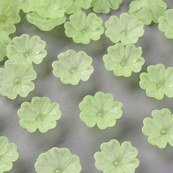 Transparent Frosted Acrylic Bead Caps, 5-Petal, Flower, Green Yellow, 16.5x6mm, Hole: 1.6mm, about 959pcs/500g