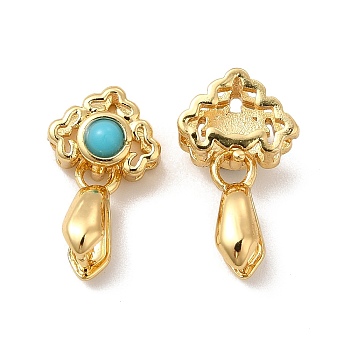 Rack Plating Brass with Resin Ice Pick Pinch Bails, Cadmium Free & Lead Free, Golden, Flower, Dark Turquoise, 15.5mm
