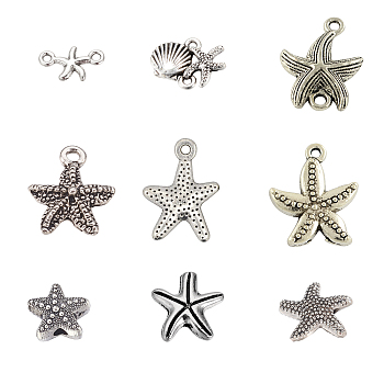DIY Findings Kits, Including Tibetan Style Alloy Beads & Links & Charms, Starfish, Antique Silver, 90pcs/set