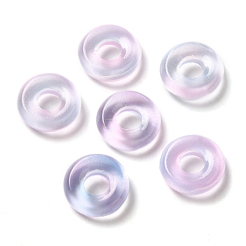 Transparent Glass European Beads, Large Hole, Flat Round, Lilac, 12x4mm, Hole: 5mm