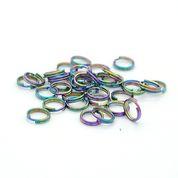 Ion Plating(IP) 304 Stainless Steel Split Rings, Double Loops Jump Rings, Rainbow Color, 7x1.5mm, Inner Diameter: 5.5mm, Single Wire: 0.5mm thick