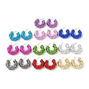 Twist Ring Acrylic Stud Earrings, Half Hoop Earrings with 316 Surgical Stainless Steel Pins, Mixed Color, 28x9.5mm