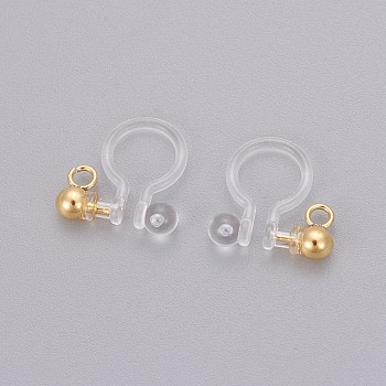Transparent U Type Painless Prevent Allergy Resin Ear Clip, with Stainless Steel Findings, Real 18k Gold Plated, 11x10.5x3mm, Hole: 1.4mm