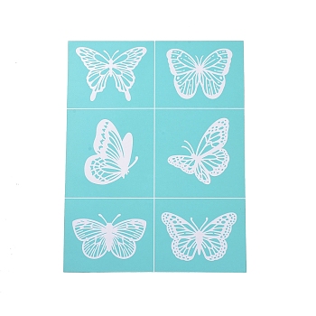 2Pcs Self-Adhesive Silk Screen Printing Stencil, for Painting on Wood, DIY Decoration T-Shirt Fabric, Turquoise, Butterfly Pattern, 28x22cm, 2pcs/set