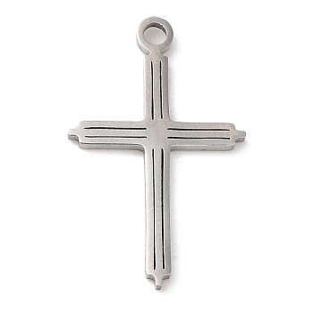 201 Stainless Steel Pendants, Cross Charm, Stainless Steel Color, 22x14x1.5mm, Hole: 1.6mm