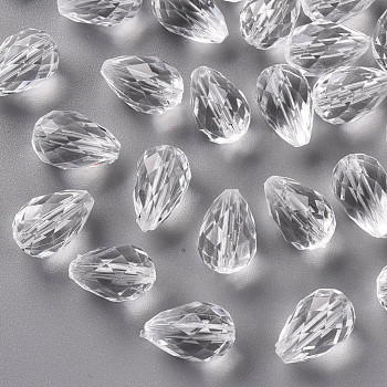 Transparent Acrylic Beads, Teardrop Faceted, Clear, 17x11mm, Hole: 2mm, about 450pcs/500g