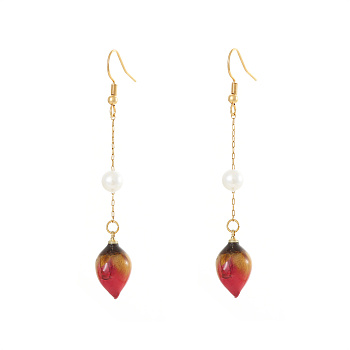 Stainless Steel & Pearl Flower Dangle Earrings for Women, Golden