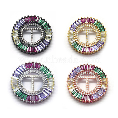 29mm Mixed Color Colorful Flat Round Brass+Cubic Zirconia Multi-Strand Links