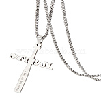 1Pc Stainless Steel Letter Cross Pendant Box Chain Necklaces for Men, Stainless Steel Color, 23.46 inch(59.6cm)(NJEW-LP0001-18)