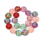 Glass Beads Strands, Flat Round with Sunflower, Golden Metal Enlaced, Colorful, 18x7mm, Hole: 0.9mm, about 20pcs/strand, 14.17''(36cm)(GLAA-T028-09)