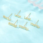 Brass Stud Earrings, Word, Cadmium Free & Lead Free, Long-Lasting Plated, Rack Plating, Real 18K Gold Plated, 5x10.5~15mm(EJEW-P346-02-G)