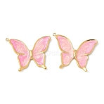 304 Stainless Steel Enamel Pendants, Butterfly Charm, Real 18K Gold Plated, Ion Plating(IP), Pearl Pink, 33x24x3mm, Hole: 1.5mm(STAS-V015-61D-G)